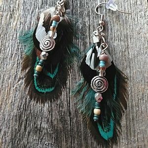 Boho feather & bead earrings